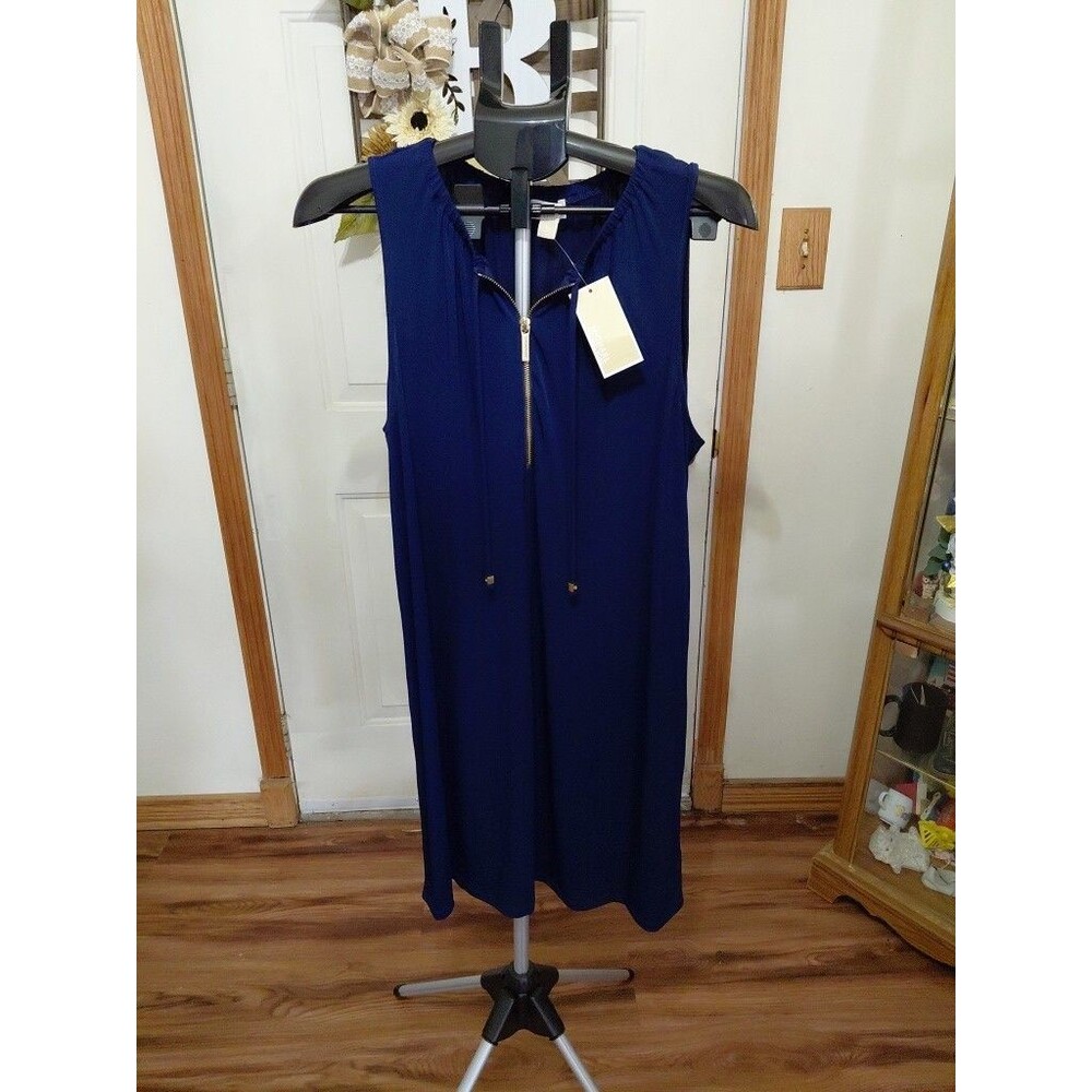 New Michael Kors Basic Sleeveless Dress Womens XL in Navy Strings Zipper $110